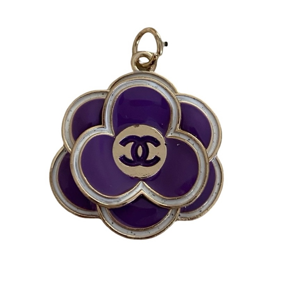 CHANEL Purple Camellia Enamel Flower Charm Zip Pull